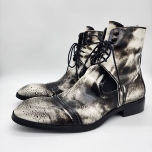 Jo Ghost Italy Handmade Lace Up Boots Distressed Black Grey Size 41